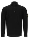 High Neck Half Button Lambswool Knit Top Black - STONE ISLAND - BALAAN 2