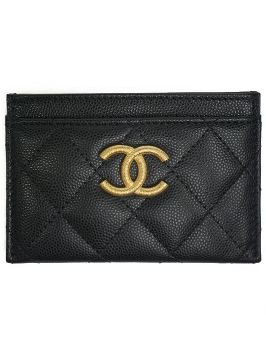 CC Logo Pop Inside Gold Caviar Card Wallet Black - CHANEL - BALAAN 1