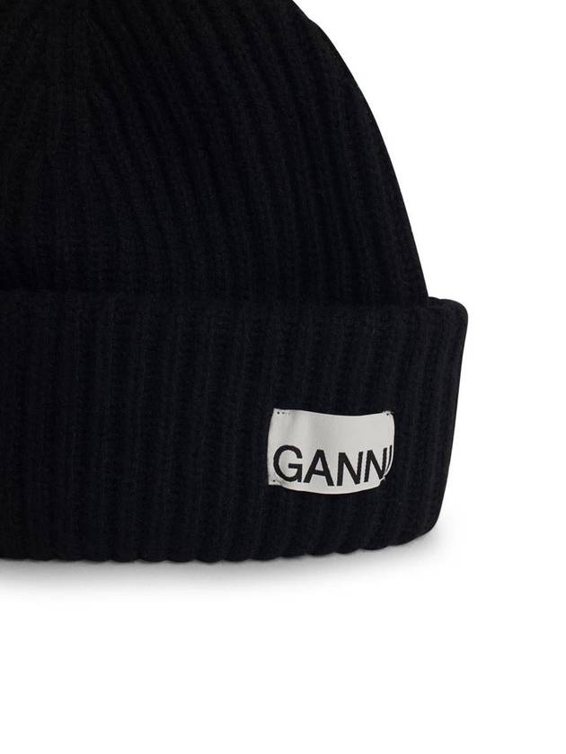 Logo Patch Knit Beanie Black - GANNI - BALAAN 4