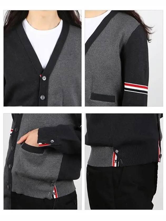 Funmix Cotton ArmBand V-Neck Cardigan Tonal Grey - THOM BROWNE - BALAAN 4