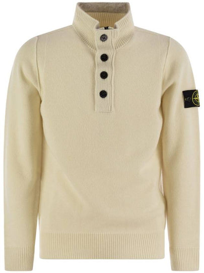 Wappen Patch Half Button Lambswool Knit Top Natural - STONE ISLAND - BALAAN 2