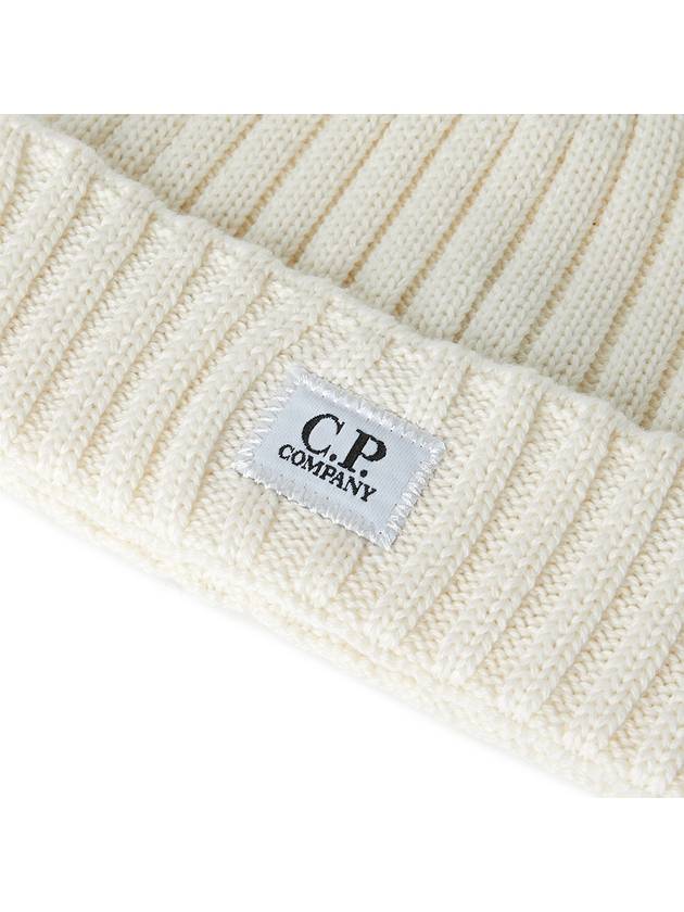 Extra Fine Merino Wool Logo Beanie White - CP COMPANY - BALAAN 5