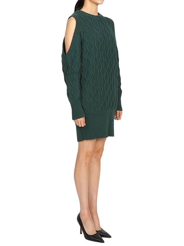 Cable Open Shoulder Long Sleeve Knit Top Green - GANNI - BALAAN 6