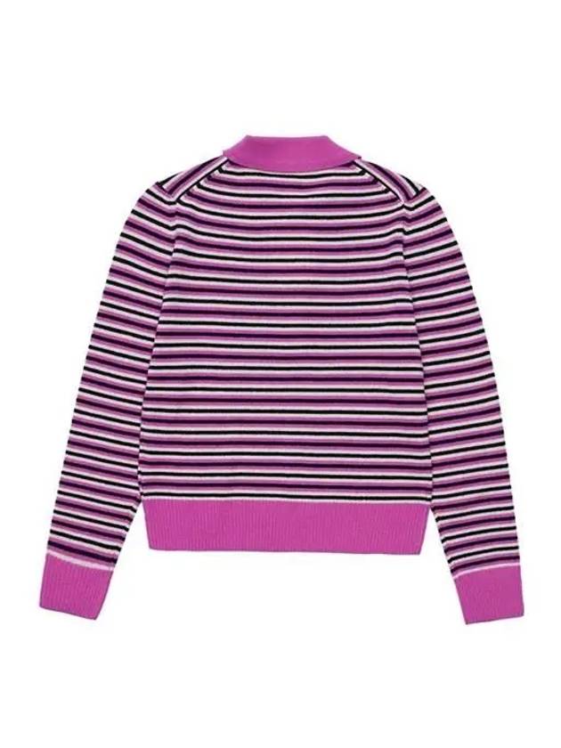 Striped Cashmere Polo Knit Top Fucsia - GANNI - BALAAN 3