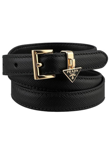 Triangular Logo Charm Saffiano Leather Belt Black - PRADA - BALAAN 1