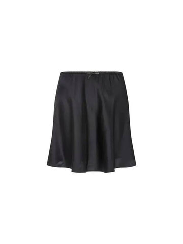 Wearing glossy silk mini skirt black 270707 - REFORMATION - BALAAN 1