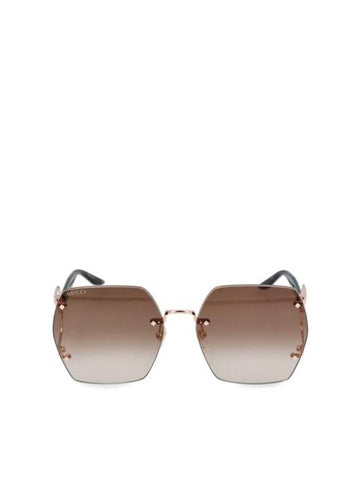 Eyewear GG Logo Geometric Frame Sunglasses Brown - GUCCI - BALAAN 1