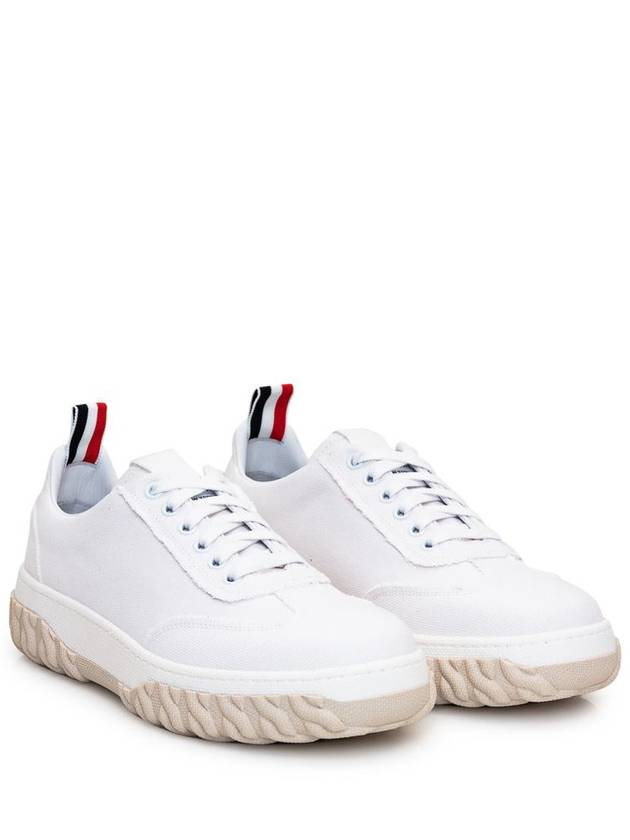 Frayed Canvas Cable Knit Sole Field Shoes White - THOM BROWNE - BALAAN 3