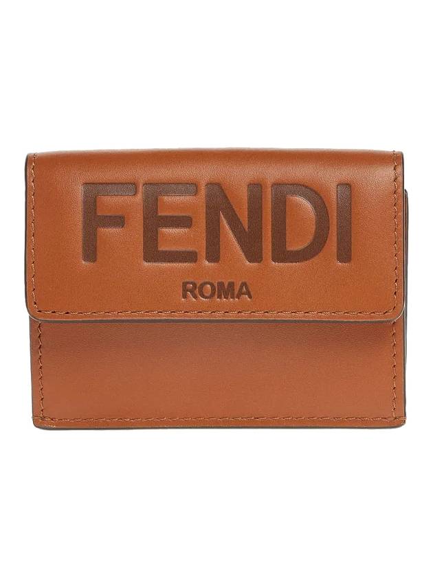 Logo Tri-Fold Leather Half Wallet Brown - FENDI - BALAAN 1