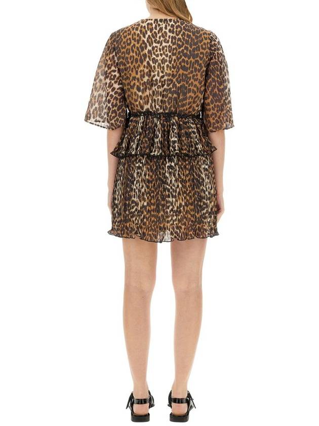 Georgette Leopard V-neck short dress - GANNI - BALAAN 4