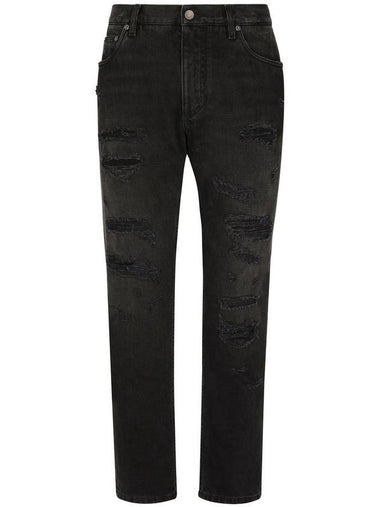 Logo-Plaque Distressed Jeans Black - DOLCE&GABBANA - BALAAN 1