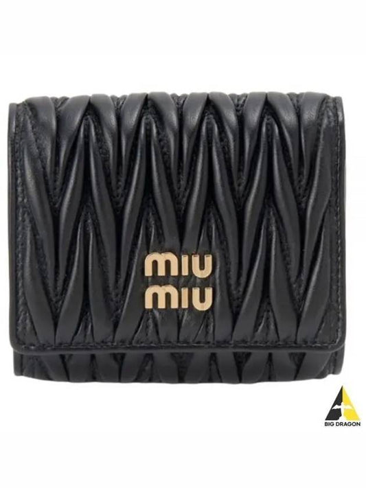 Matelasse Logo Calfskin Half Wallet Black - MIU MIU - BALAAN 2