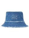 Logo Patch Denim Bucket Hat Blue - MIU MIU - BALAAN 1