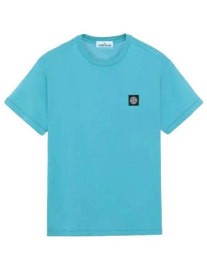 Logo Patch Cotton Short Sleeve T-Shirt Turquoise - STONE ISLAND - BALAAN 2