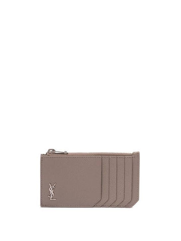 Logo Embellished Leather Card Wallet Brown - SAINT LAURENT - BALAAN 1