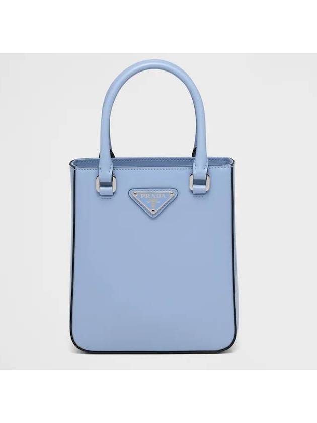 Triangle Logo Brushed Leather Small Tote Bag Light Blue - PRADA - BALAAN 1