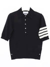 Women's Diagonal Striped Relaxed Fit Wool Polo Shirt Navy - THOM BROWNE - BALAAN 4