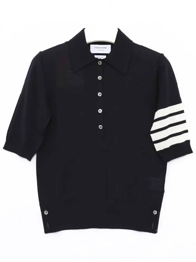 Women's Diagonal Striped Relaxed Fit Wool Polo Shirt Navy - THOM BROWNE - BALAAN 2