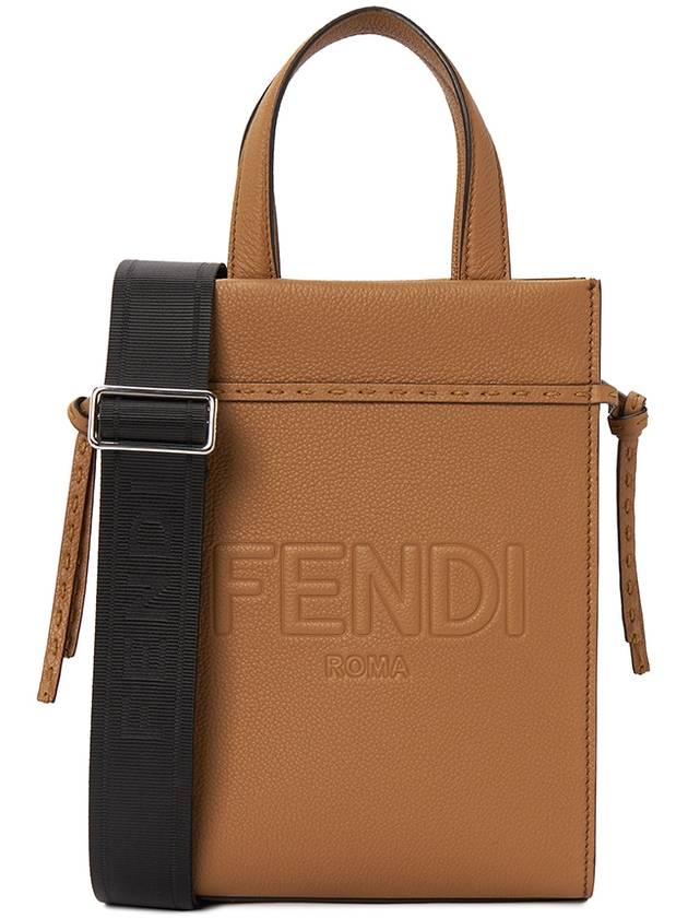 Mini Logo Leather Tote Bag Brown - FENDI - BALAAN 2