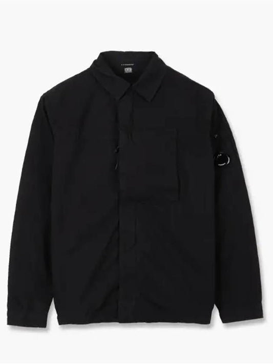 Men's Garment Dyed Cotton Hidden Shirt Jacket Black - CP COMPANY - BALAAN 2