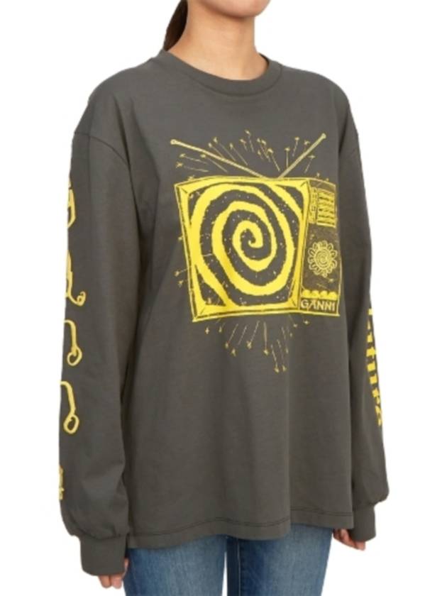 Graphic Print Long Sleeve T-Shirt Grey - GANNI - BALAAN 4