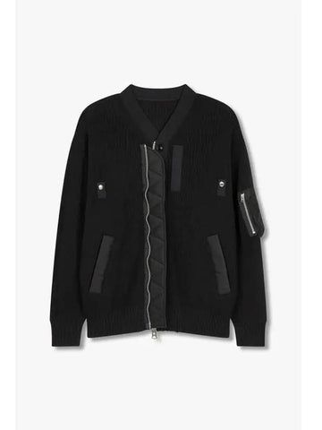 Men s Nylon Patch Rib Knit Cardigan Black - SACAI - BALAAN 1