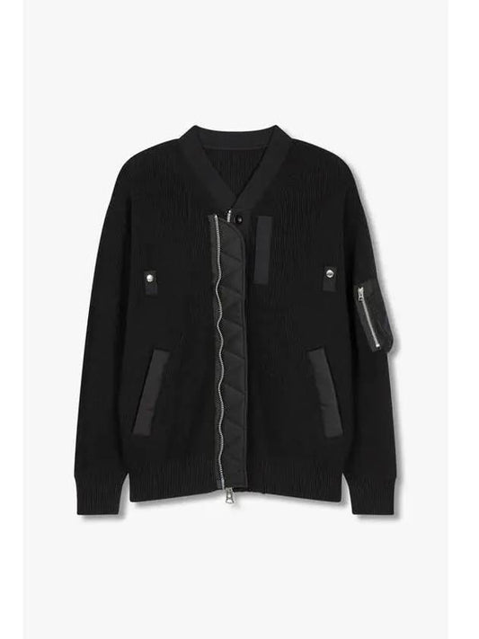 Men s Nylon Patch Rib Knit Cardigan Black - SACAI - BALAAN 1