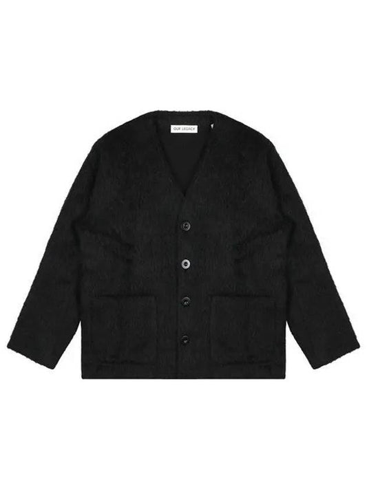 Mohair V-neck Relaxed Fit Wool Cardigan Black - OUR LEGACY - BALAAN 2