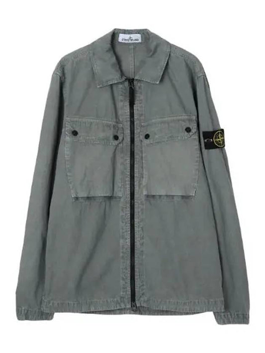 Old Effect Brushed Organic Cotton Canvas Overshirt Regular Fit Men s Jacket - STONE ISLAND - BALAAN 1