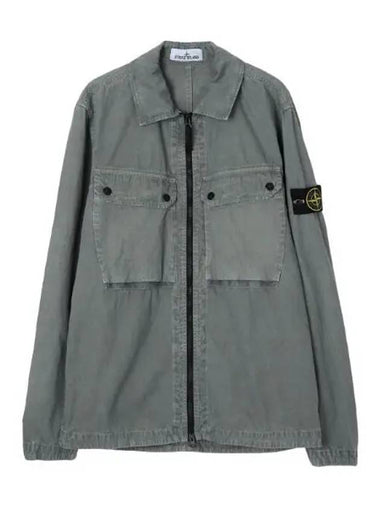 Old effect brushed organic cotton canvas overshirt regular fit - STONE ISLAND - BALAAN 1