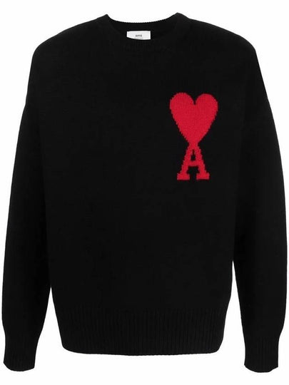 Big Heart Logo Wool Knit Top Black - AMI - BALAAN 2