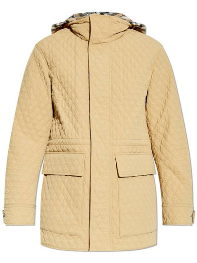 Check Hooded Quilted Jacket Beige - BURBERRY - BALAAN 2