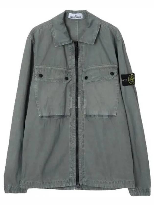 Brushed Organic Cotton Overshirt Jacket Sage Green - STONE ISLAND - BALAAN 2