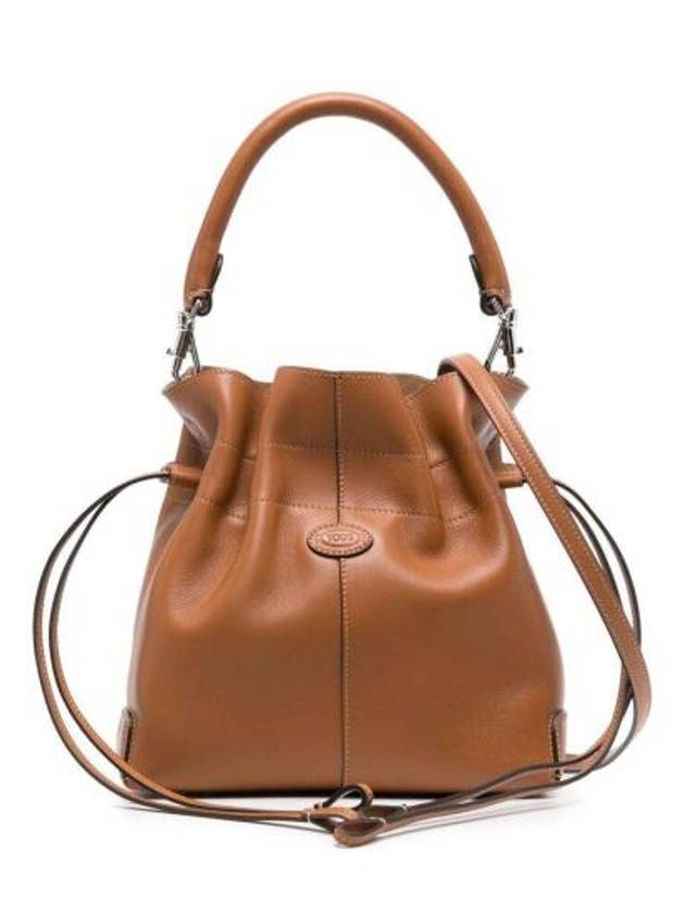 Di Mini Drawstring Leather Bucket Bag Brown - TOD'S - BALAAN 1