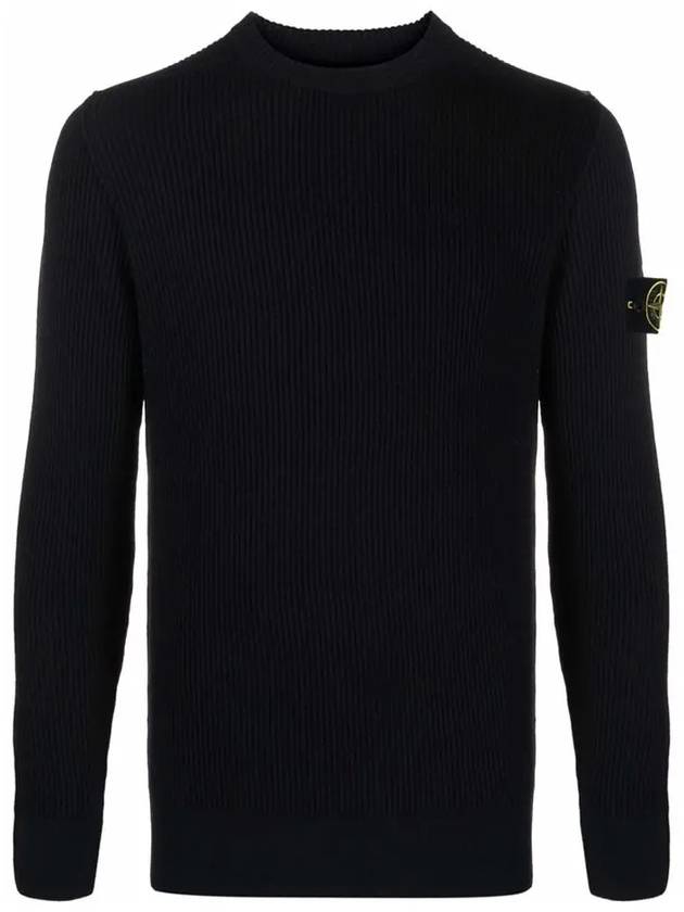 Full Rib Pure Wool Crewneck Knit Top Navy - STONE ISLAND - BALAAN 2