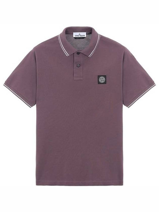 Men's Two Line Wappen Patch Cotton Short Sleeve Polo Shirt Burgundy - STONE ISLAND - BALAAN 2