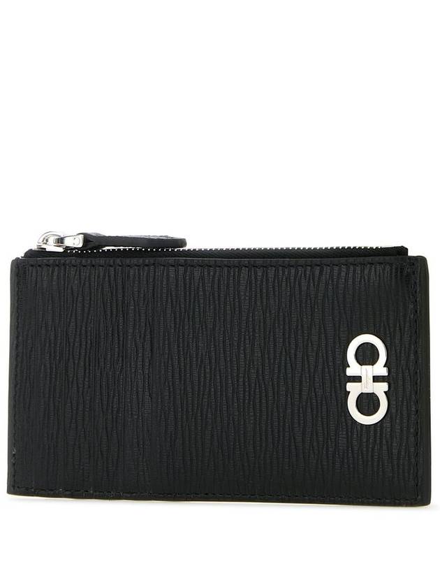 Gancini Zipper Card Wallet Black - SALVATORE FERRAGAMO - BALAAN 3