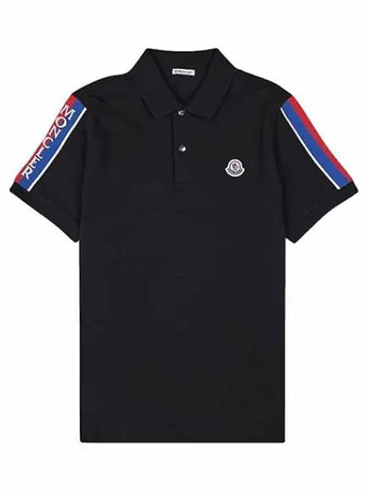 Stripe Trimming Logo Short Sleeve Polo Shirt Black - MONCLER - BALAAN 2