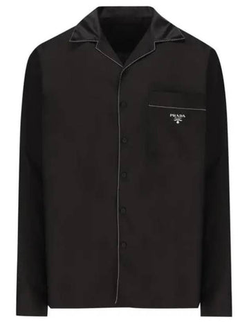 Embroidered Logo Pocket Silk Long Sleeve Shirt Black - PRADA - BALAAN 1