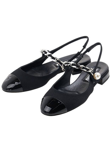 Women's Patent Velvet Leather Slingback Flat Black - MIU MIU - BALAAN 1