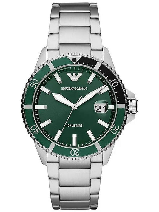 Diver Metal Watch Green Silver - EMPORIO ARMANI - BALAAN.