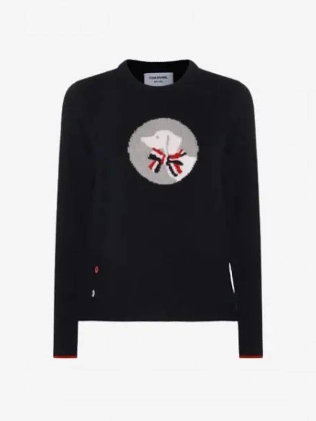 Hector Bow Virgin Wool Knit Top Navy - THOM BROWNE - BALAAN 2