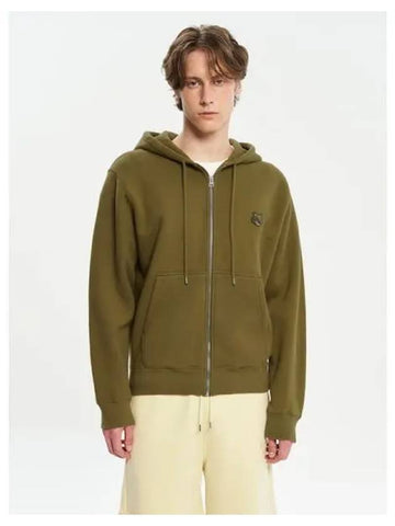 Men s bold foxhead patch comfort zip up hooded sweatshirt hoodie khaki green domestic product - MAISON KITSUNE - BALAAN 1