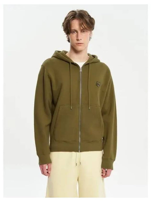Men s bold foxhead patch comfort zip up hooded sweatshirt hoodie khaki green domestic product - MAISON KITSUNE - BALAAN 1