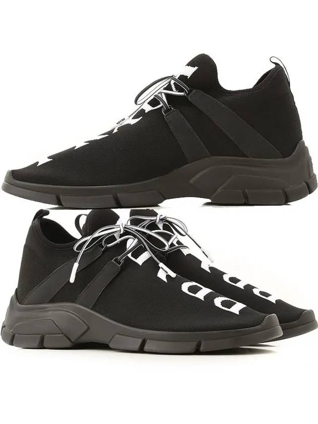 Men's Logo Knit Low Top Sneakers Black - PRADA - BALAAN 2