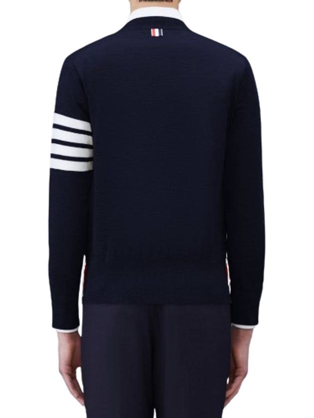 Men's Sustainable Classic Diagonal Wool Cardigan Navy - THOM BROWNE - BALAAN 4