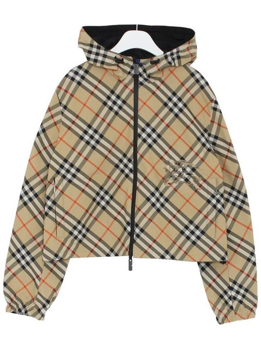 Crop Reversible Check Hooded Jacket Sand - BURBERRY - BALAAN 2