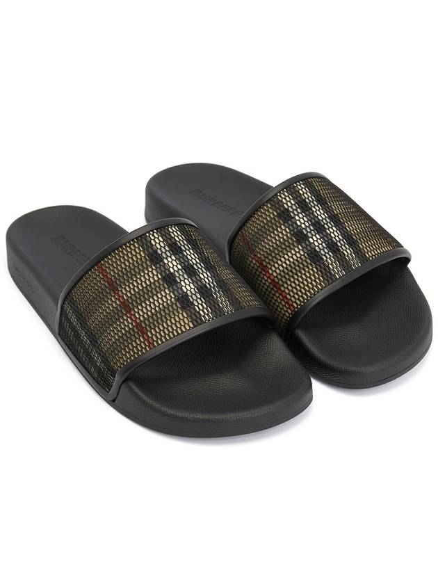 Checked Cotton Mesh Slippers Archives Beige - BURBERRY - BALAAN 4