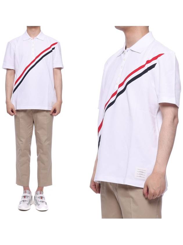 Diagonal Stripe Short Sleeve Polo Shirt White - THOM BROWNE - BALAAN 2