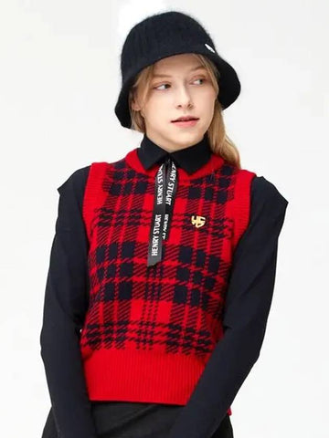 Golf Tartan Check Knit Vest Red - HENRY STUART - BALAAN 1